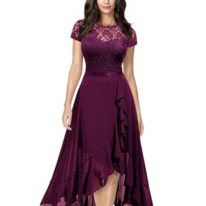 MIUSOL Lace Bodice Asymmetrical Ruffle Hem Dress